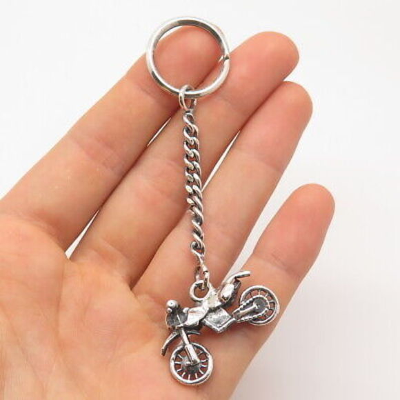 925 Sterling Silver Vintage Bike Cuban Chain Key Ring Accessories